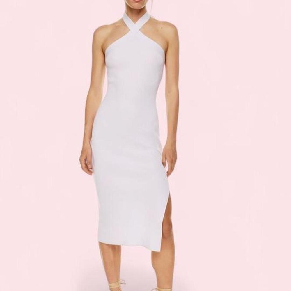 Wilfred Size M Ice lavender ribbed halter midi dress model off duty minimalist